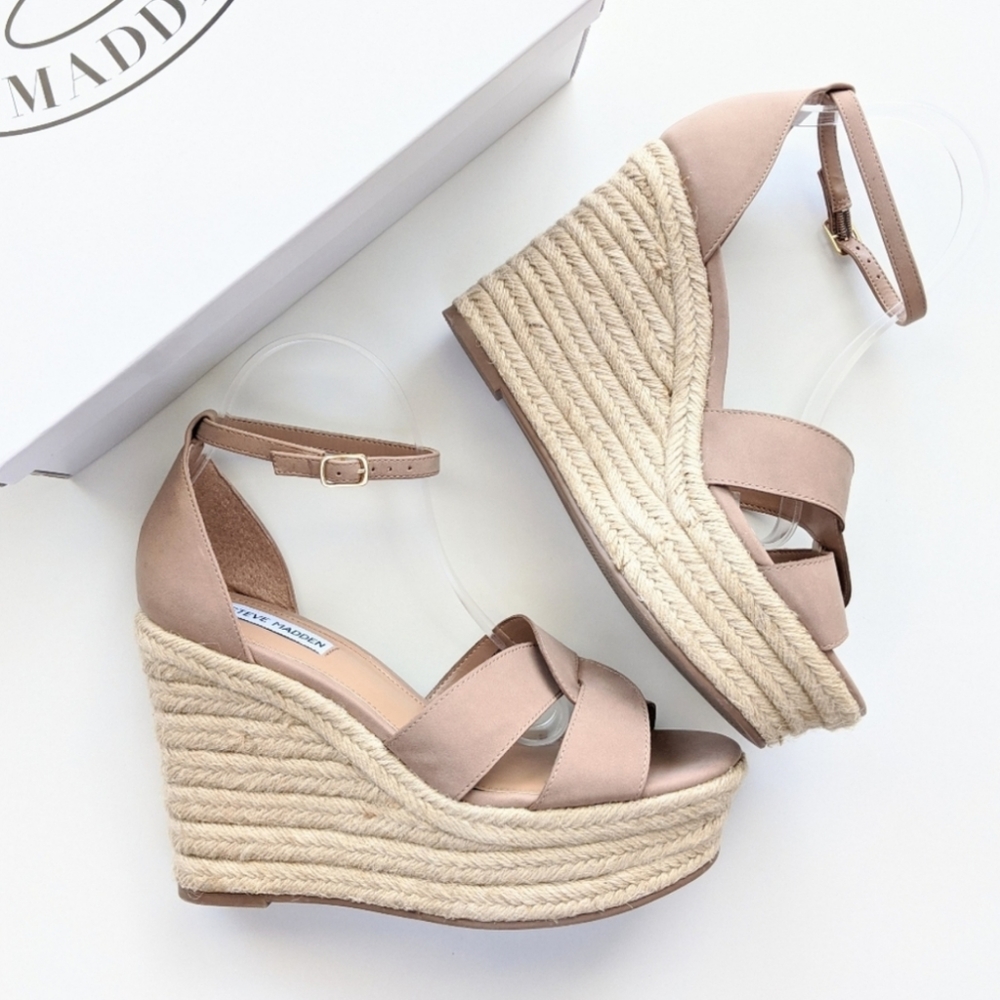 Steve Madden Katelyn Blush Nude Espadrille Wedge Women's 10